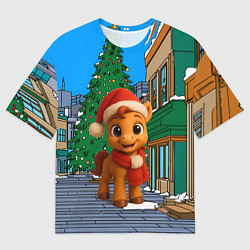 Футболка оверсайз женская Новогодняя лошадка и елка, цвет: 3D-принт