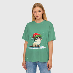 Футболка оверсайз женская Новогодний мем котик, цвет: 3D-принт — фото 2