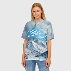 Футболка оверсайз женская Новый год на вершинах, цвет: 3D-принт — фото 2