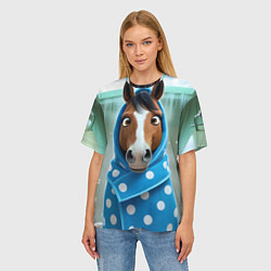 Футболка оверсайз женская Конь в полотенце, цвет: 3D-принт — фото 2