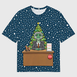 Женская футболка оверсайз Я устал - новогодний мем 2026