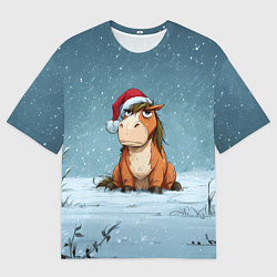 Футболка оверсайз женская Недовольная новогодняя лошадка, цвет: 3D-принт