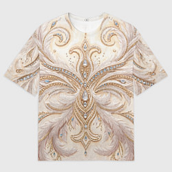 Женская футболка оверсайз Перламутровый орнамент с перьями