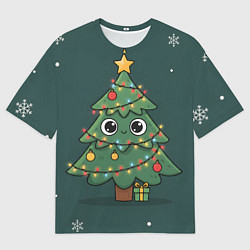 Футболка оверсайз женская Новогодняя елочка с огоньками, цвет: 3D-принт