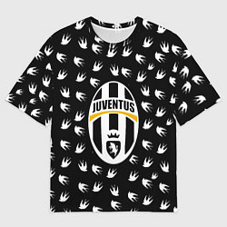 Женская футболка оверсайз Ювентус ласточки паттерн