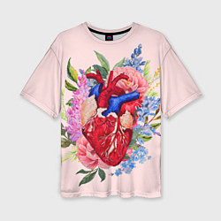 Женская футболка оверсайз Цветочное сердце