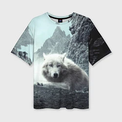 Женская футболка оверсайз Волк в горах