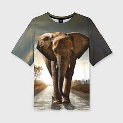 Женская футболка оверсайз Дикий слон