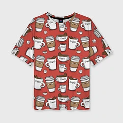 Женская футболка оверсайз Веселые чашки кофе