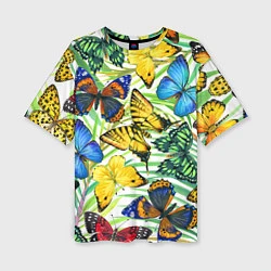 Женская футболка оверсайз Тропические бабочки
