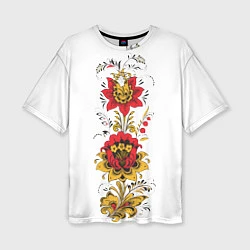 Женская футболка оверсайз Хохлома: цветы