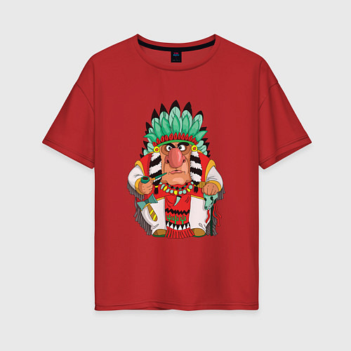Женская футболка оверсайз Забавные Индейцы 12 / Красный – фото 1