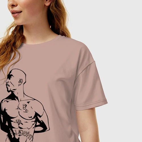 Женская футболка оверсайз 2pac / Пыльно-розовый – фото 3