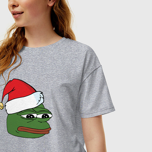 Женская футболка оверсайз New year sad frog / Меланж – фото 3