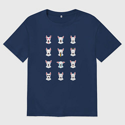 Футболка оверсайз женская 12 эмоций бультерьера, цвет: тёмно-синий