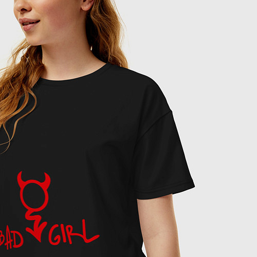 Женская футболка оверсайз Bad Devil Girl / Черный – фото 3