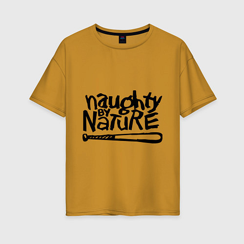 Женская футболка оверсайз Naughty by nature / Горчичный – фото 1