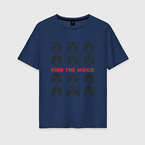 Женская футболка оверсайз Owl: find the moon / Тёмно-синий – фото 1