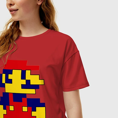 Женская футболка оверсайз Pixel Mario / Красный – фото 3