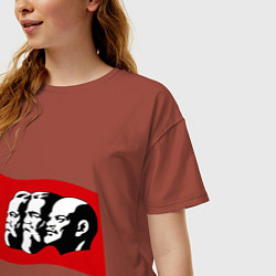 Футболка оверсайз женская Маркс, Энгельс, Ленин, цвет: кирпичный — фото 2