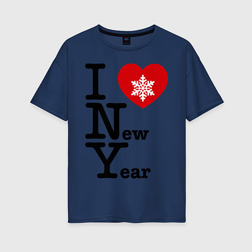 Женская футболка оверсайз I love New Year / Тёмно-синий – фото 1