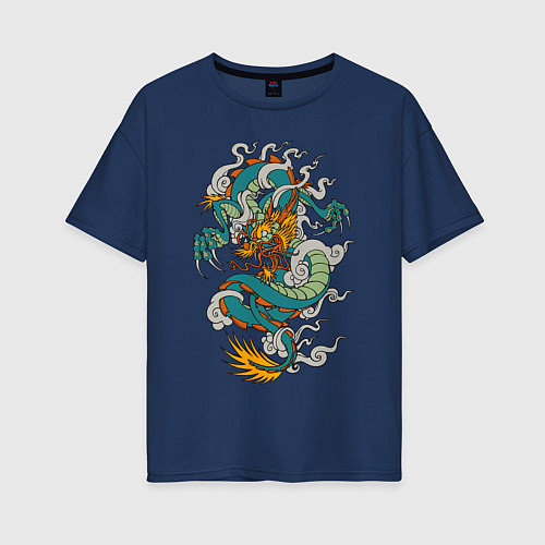 Женская футболка оверсайз Дракон / Тёмно-синий – фото 1