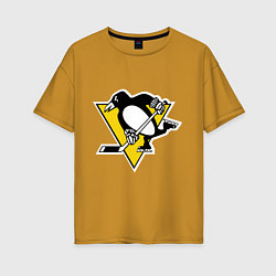 Футболка оверсайз женская Pittsburgh Penguins, цвет: горчичный
