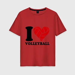 Футболка оверсайз женская I love volleyball - Я люблю волейбол, цвет: красный