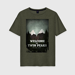 Футболка оверсайз женская Welcome to Twin Peaks цвета меланж-хаки — фото 1