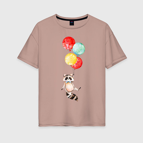 Женская футболка оверсайз Енот на шариках / Пыльно-розовый – фото 1