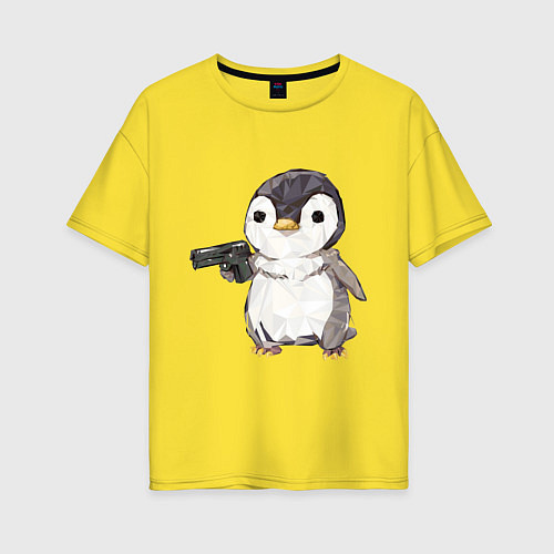 Женская футболка оверсайз Пингвин с пистолетом / Желтый – фото 1