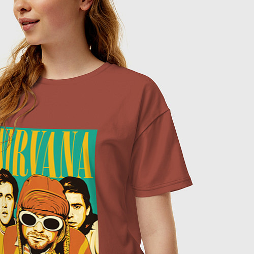 Женская футболка оверсайз Nirvana / Кирпичный – фото 3