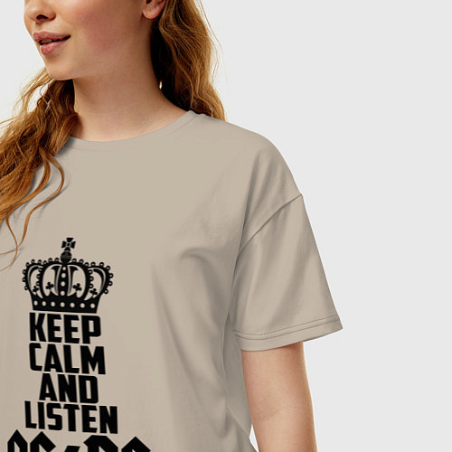 Женская футболка оверсайз Keep Calm & Listen AC/DC / Миндальный – фото 3