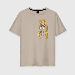 Футболка оверсайз женская Little Pocket Moon, цвет: миндальный