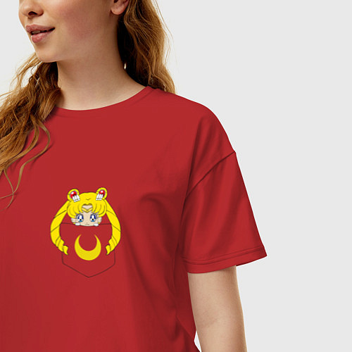 Женская футболка оверсайз Луна в кармане / Красный – фото 3