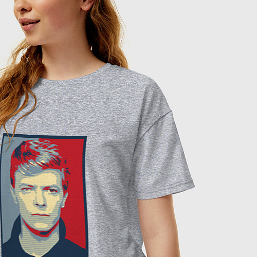 Женская футболка оверсайз Bowie Poster / Меланж – фото 3