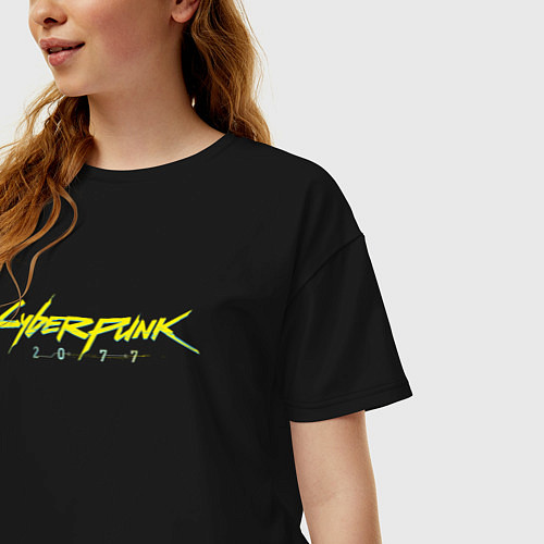 Женская футболка оверсайз Cyberpunk 2077 / Черный – фото 3