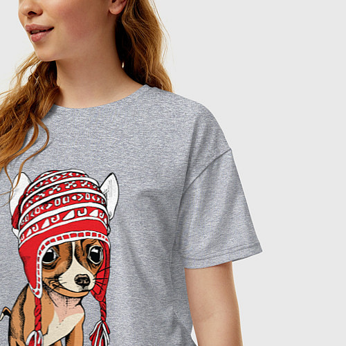Женская футболка оверсайз Чихуахуа в шапочке / Меланж – фото 3