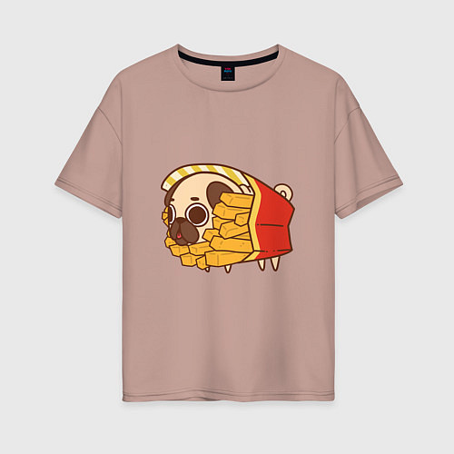 Женская футболка оверсайз Мопс-картофель фри / Пыльно-розовый – фото 1