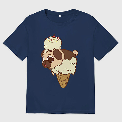 Женская футболка оверсайз Мопс-мороженое / Тёмно-синий – фото 1
