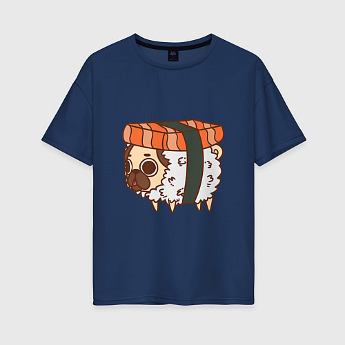Женская футболка оверсайз Мопс-суши / Тёмно-синий – фото 1