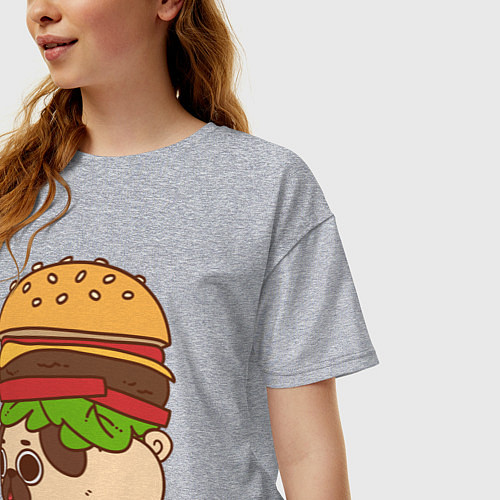 Женская футболка оверсайз Мопс-бургер / Меланж – фото 3
