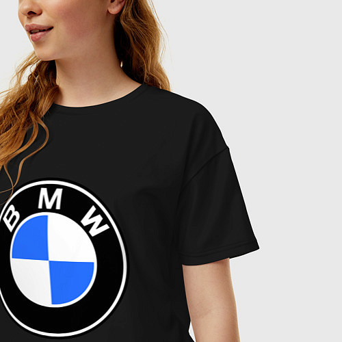 Женская футболка оверсайз Logo BMW / Черный – фото 3