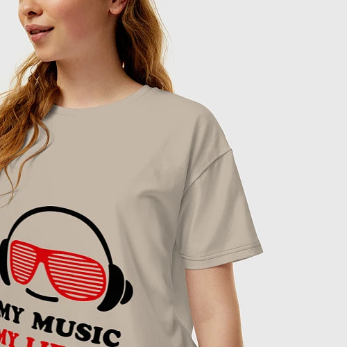 Женская футболка оверсайз My music my life / Миндальный – фото 3