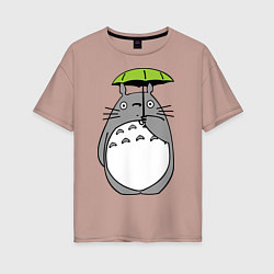 Футболка оверсайз женская Totoro с зонтом, цвет: пыльно-розовый