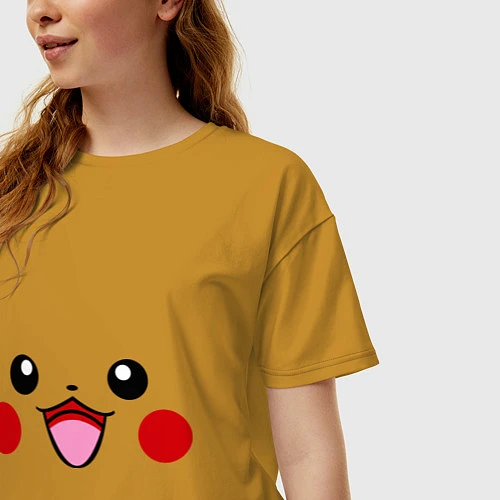 Женская футболка оверсайз Happy Pikachu / Горчичный – фото 3