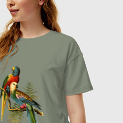 Футболка оверсайз женская Тропические попугаи, цвет: авокадо — фото 2