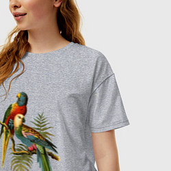 Футболка оверсайз женская Тропические попугаи, цвет: меланж — фото 2