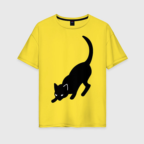 Женская футболка оверсайз ЧернаяБелая кошечка / Желтый – фото 1
