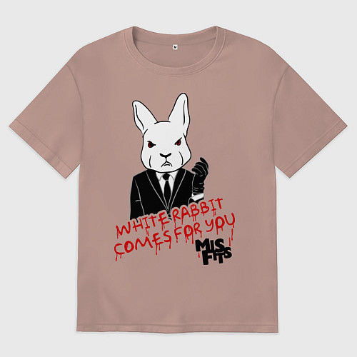 Женская футболка оверсайз Misfits: White rabbit / Пыльно-розовый – фото 1